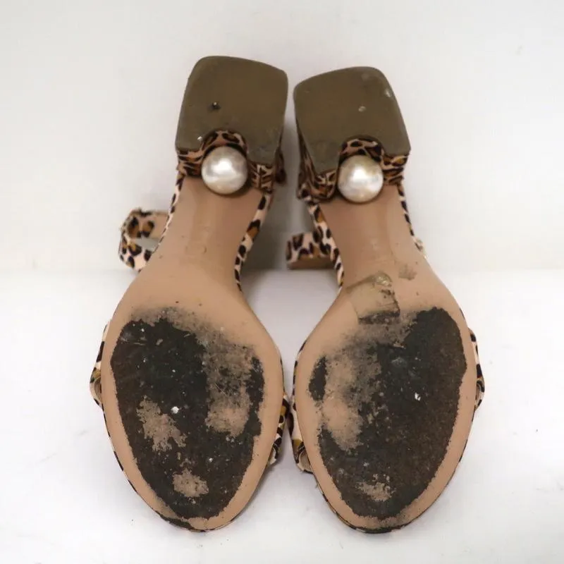 Nicholas Kirkwood Faux Pearl Sandals Miri Leopard Print Grosgrain Size 38