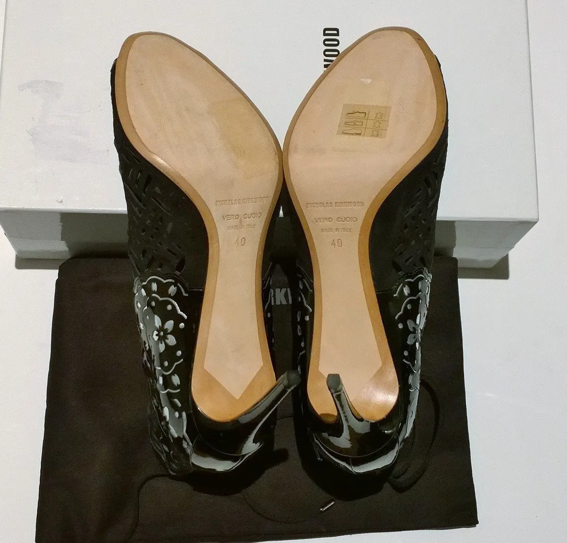 Nicholas Kirkwood Lace Up Suede Patent and Metallic Leather Heels New Discount Shoes