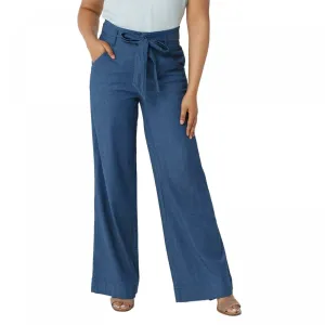 NWT G.I.L.I. Women's Wide Leg Chambray Denim Pants With Tie Waist. A354266 6