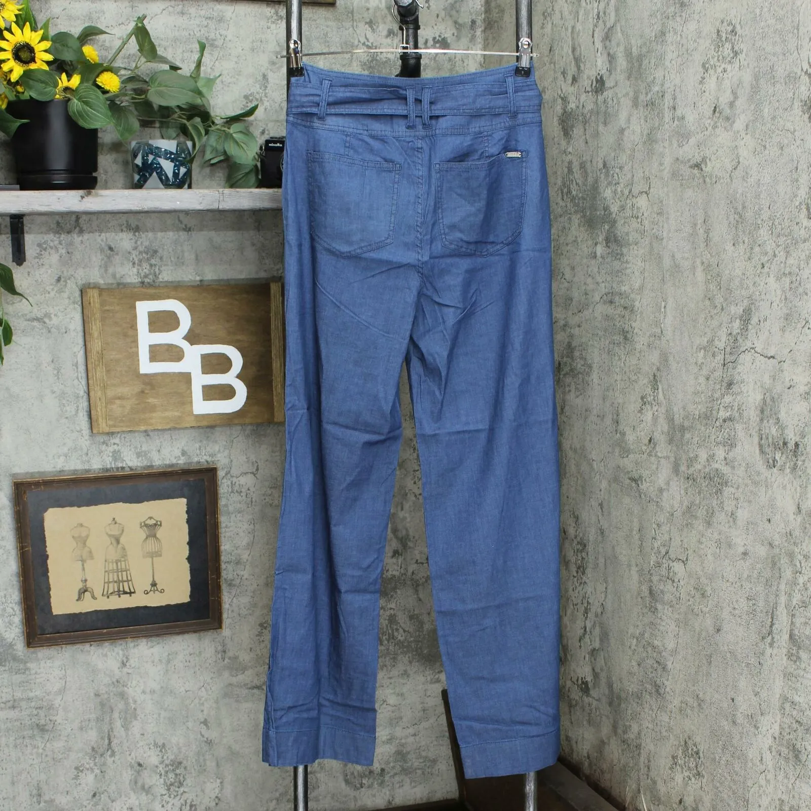 NWT G.I.L.I. Women's Wide Leg Chambray Denim Pants With Tie Waist. A354266 6