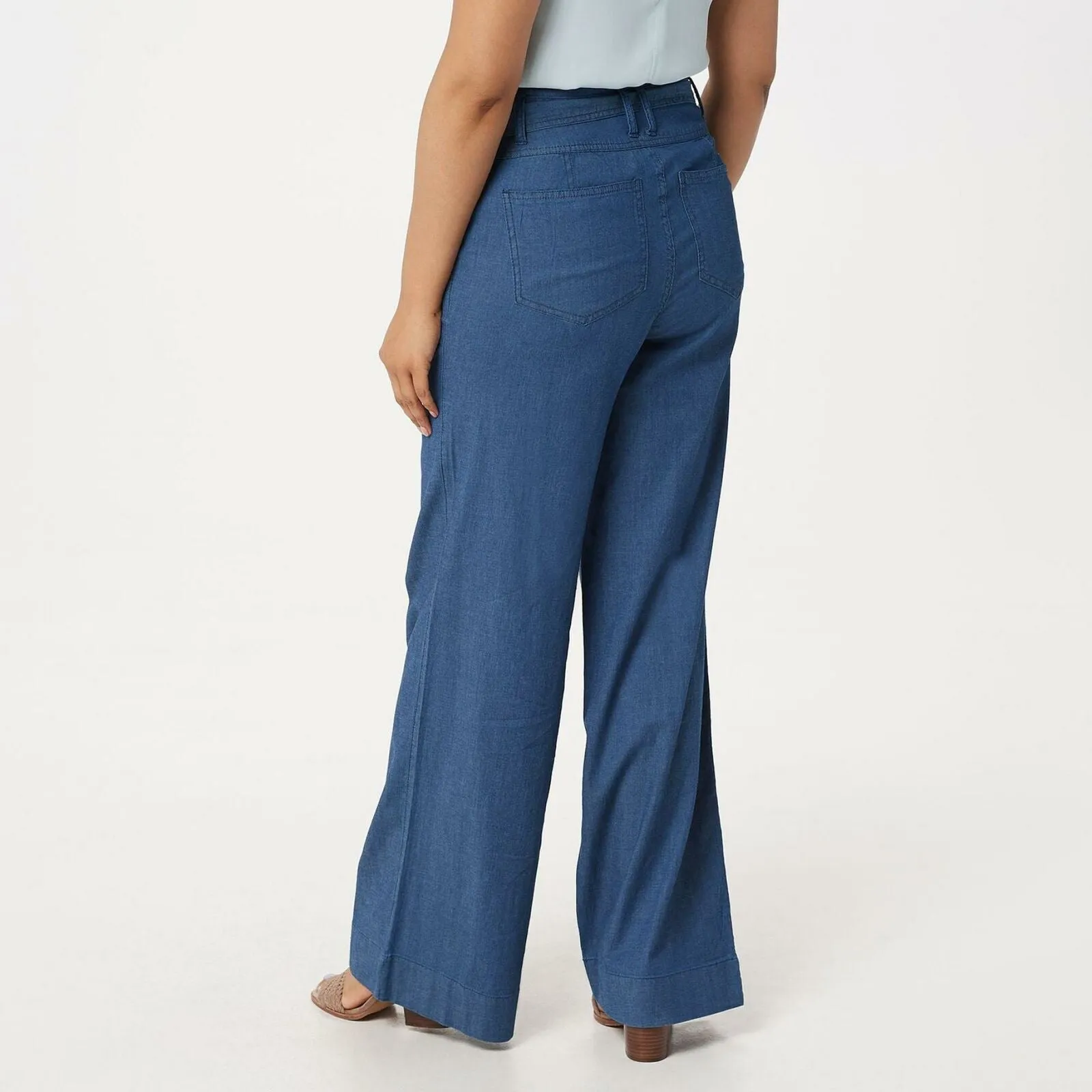 NWT G.I.L.I. Women's Wide Leg Chambray Denim Pants With Tie Waist. A354266 6