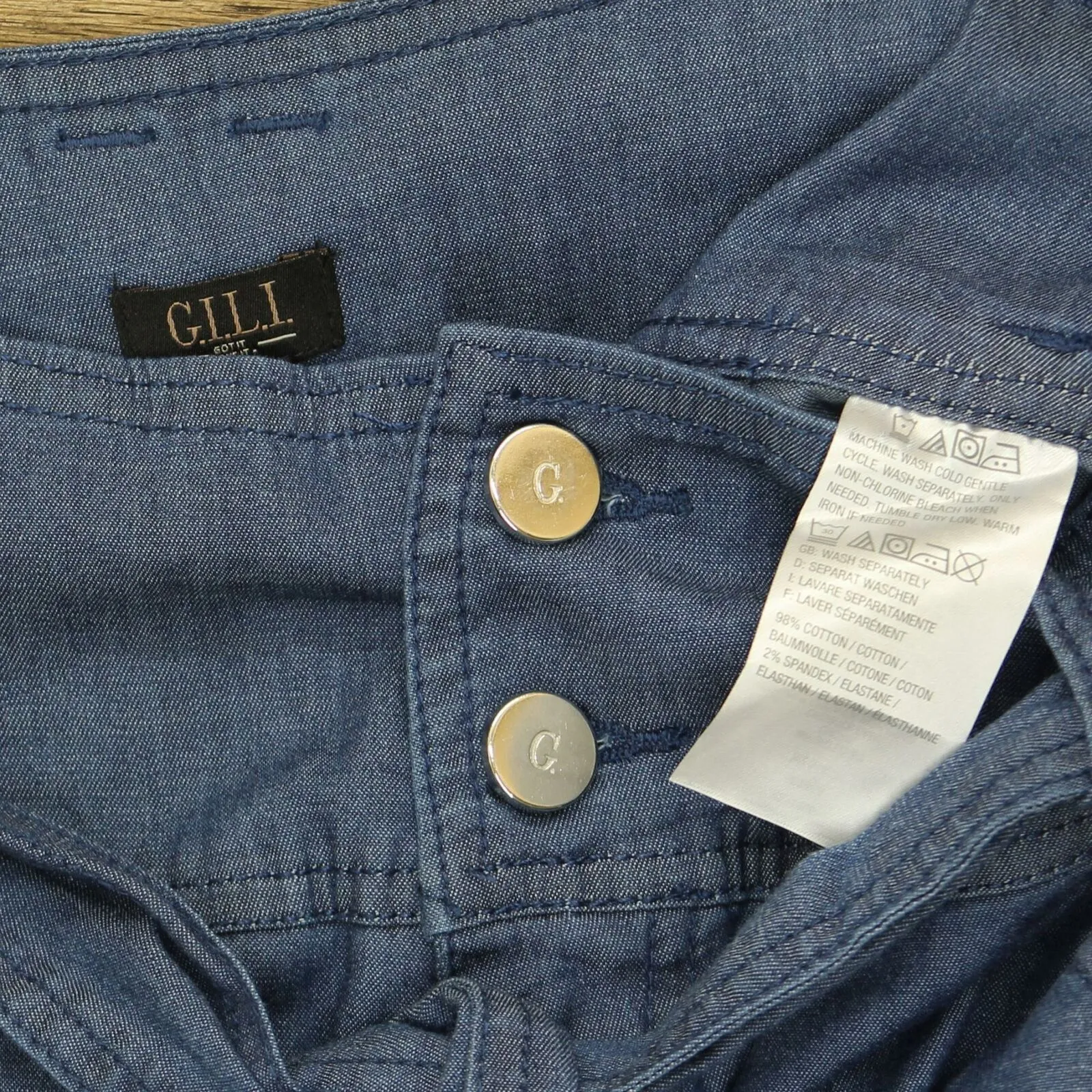 NWT G.I.L.I. Women's Wide Leg Chambray Denim Pants With Tie Waist. A354266 6