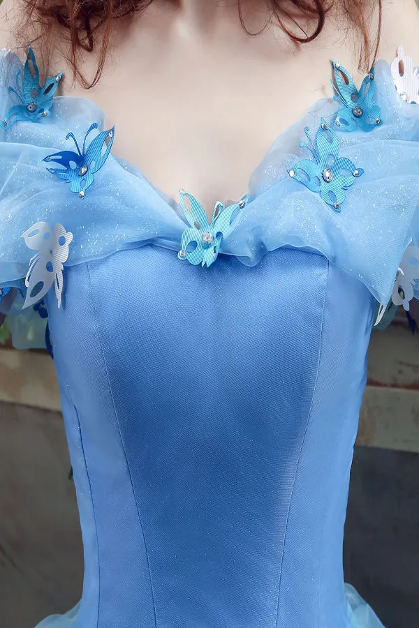 Off Shoulder Tulle Princess Beaded Charming Applique Lace Up Long Prom Dress LPD015