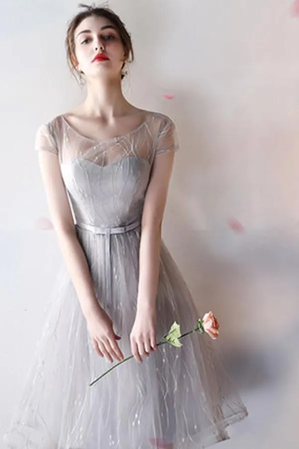 Off the Shoulder A-Line Lace Cap Sleeves Short Prom Dress,Homecoming Dresses OK385