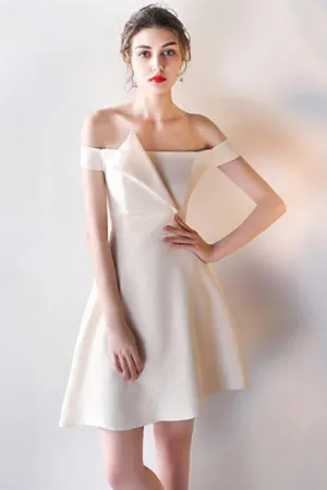 Off-the-Shoulder Pick-Ups A-Line Mini Satin Homecoming Dresses Simple Party Dress OK386