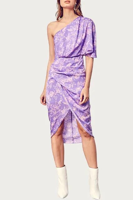 ONE-SHOULDER DRAPED ASYMMETRIC DRESS