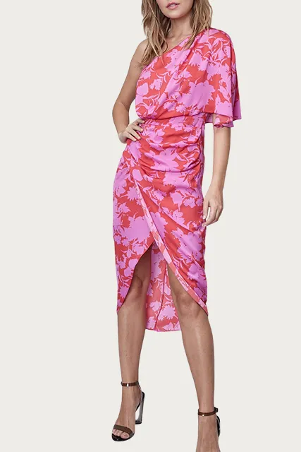 ONE-SHOULDER DRAPED ASYMMETRIC DRESS