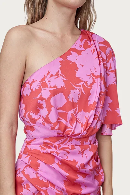 ONE-SHOULDER DRAPED ASYMMETRIC DRESS