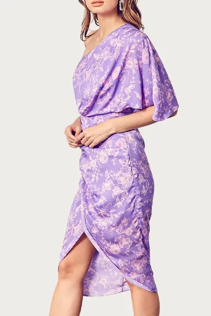 ONE-SHOULDER DRAPED ASYMMETRIC DRESS