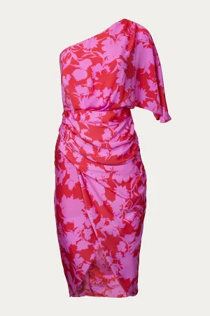 ONE-SHOULDER DRAPED ASYMMETRIC DRESS