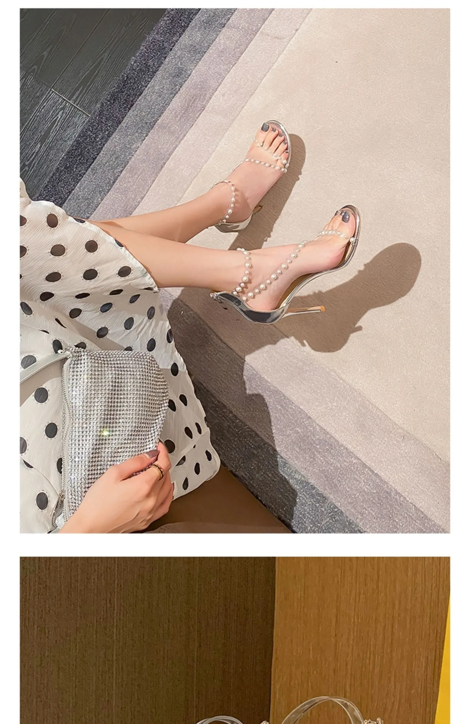 One Word Belt Sandals Women Pearl Heel