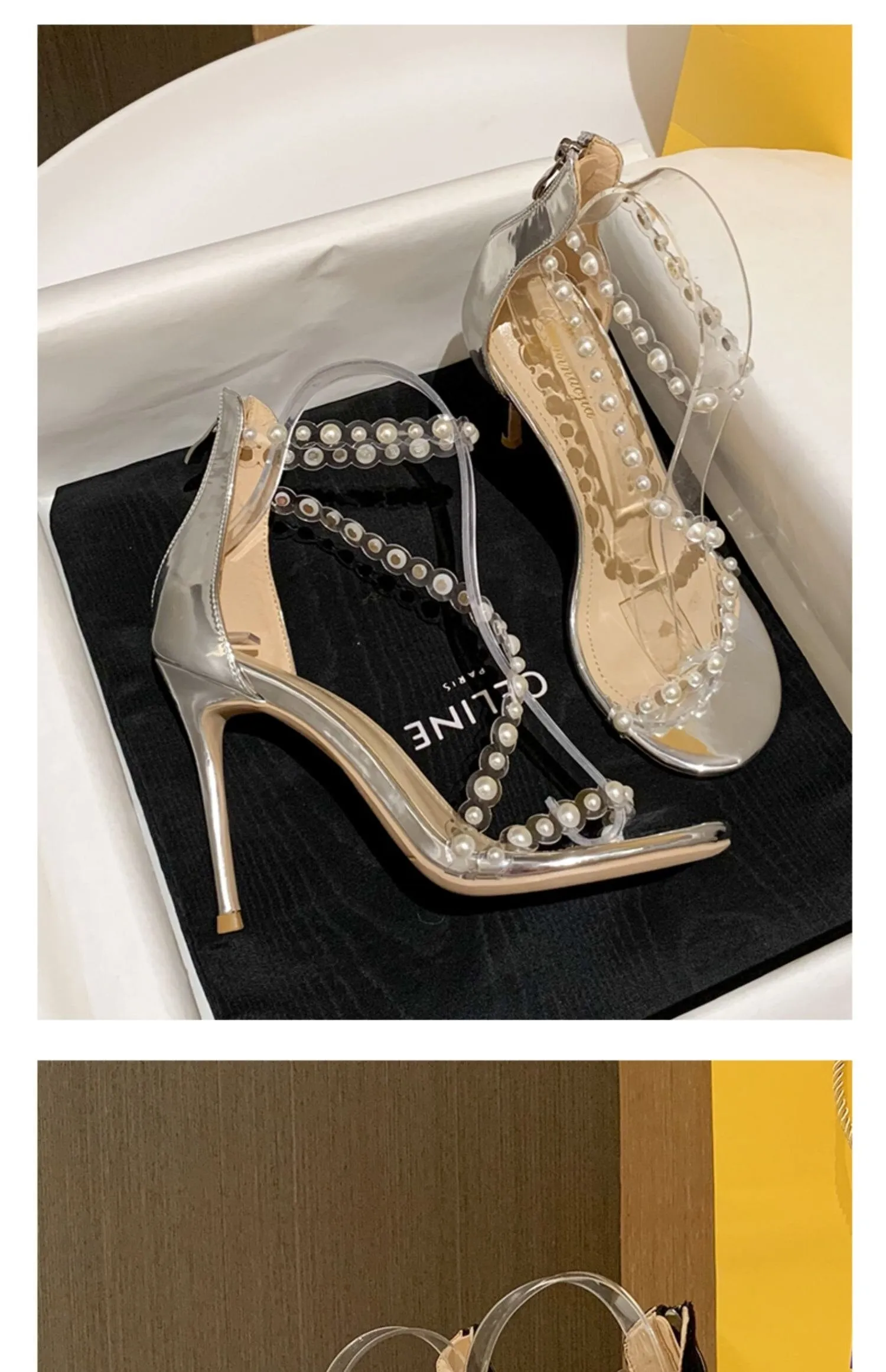 One Word Belt Sandals Women Pearl Heel