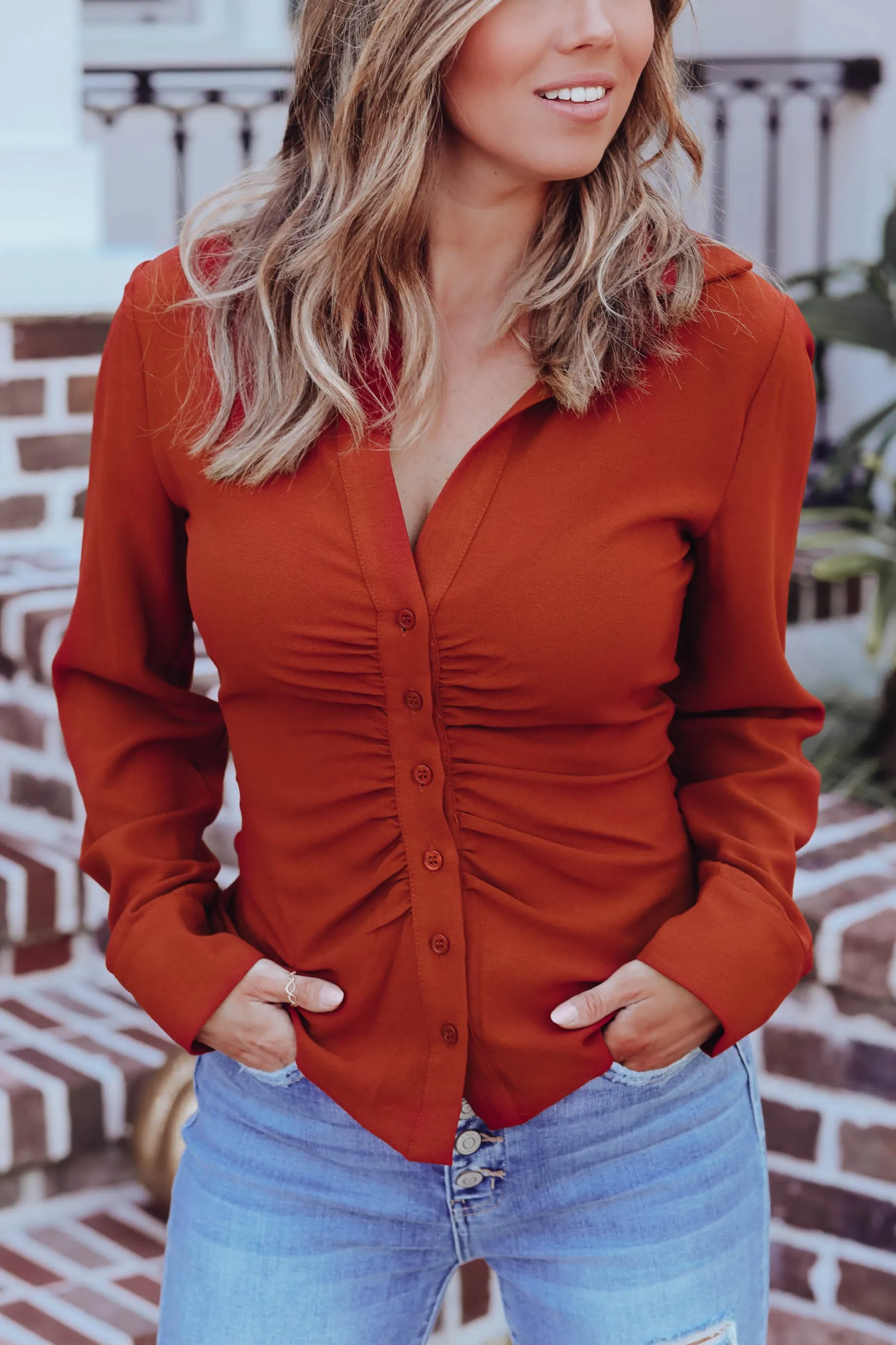 Parker Button Up Top - Brick
