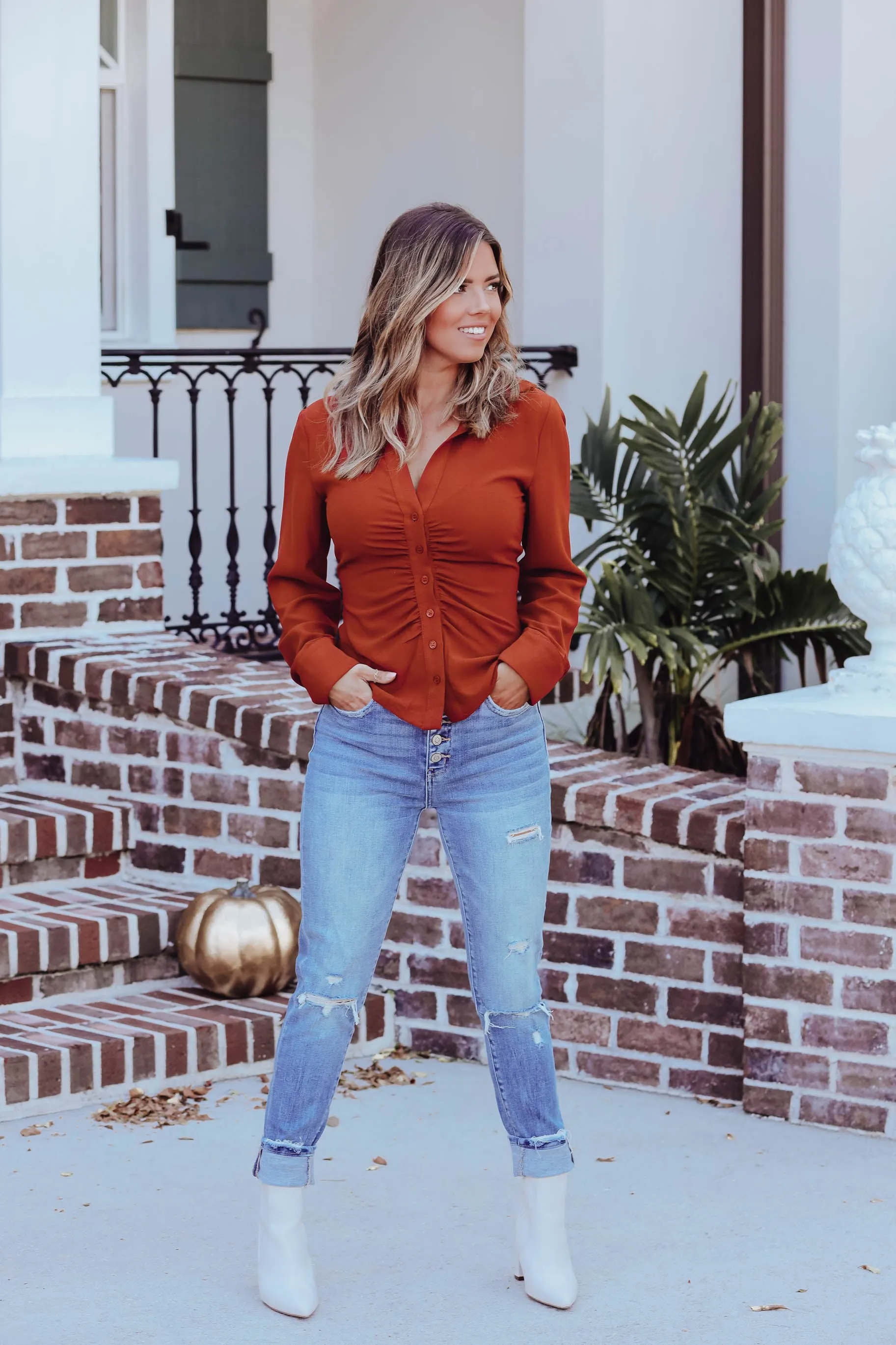 Parker Button Up Top - Brick