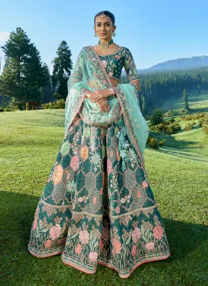 Peacock Green Multi Embroidery Wedding Lehenga Choli