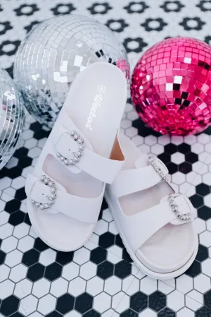 Pearl Buckle Two Band Sandal - White