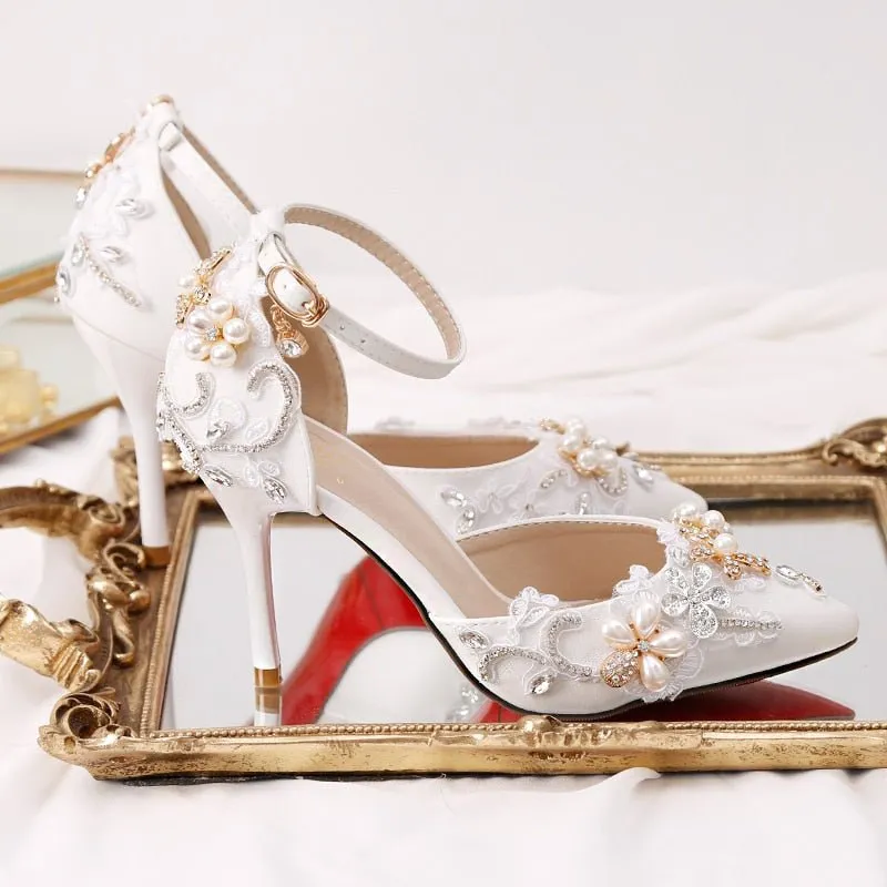 Pearl flowers rhinestone wedding shoes