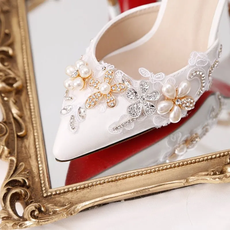 Pearl flowers rhinestone wedding shoes