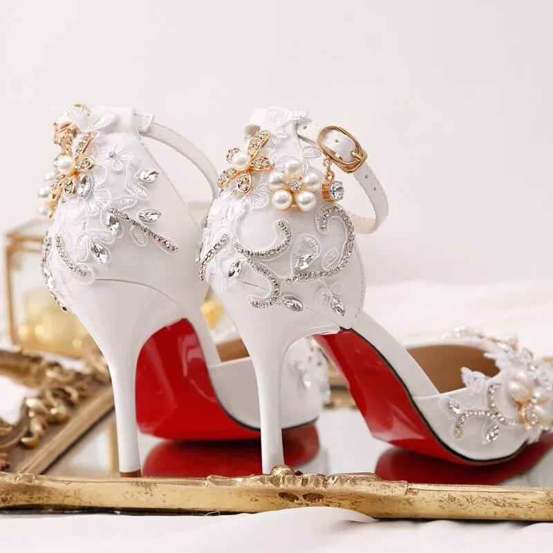 Pearl flowers rhinestone wedding shoes