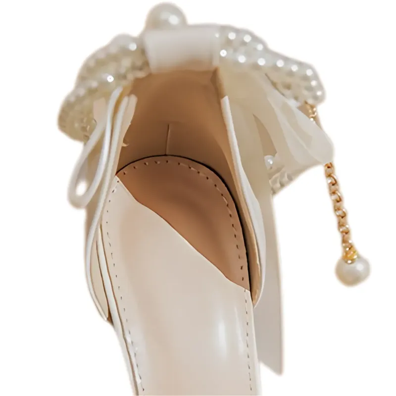 Pearl-Tied Hollow Sandals