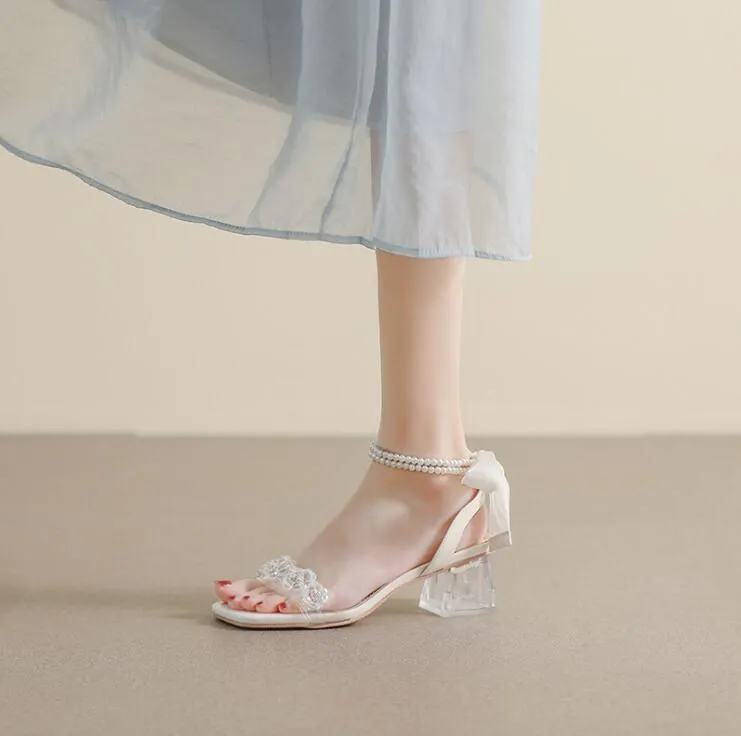 Petite Feet Pearl Ankle Strap Block Heel Sandals MS561