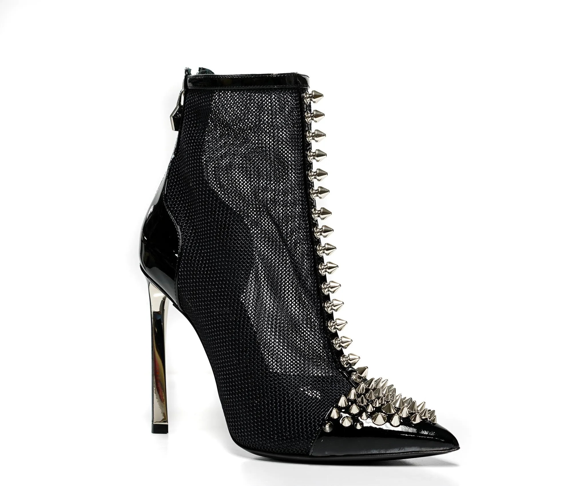 Philipp Plein Women's Black Patent Leather with Mesh Boots AOS9009