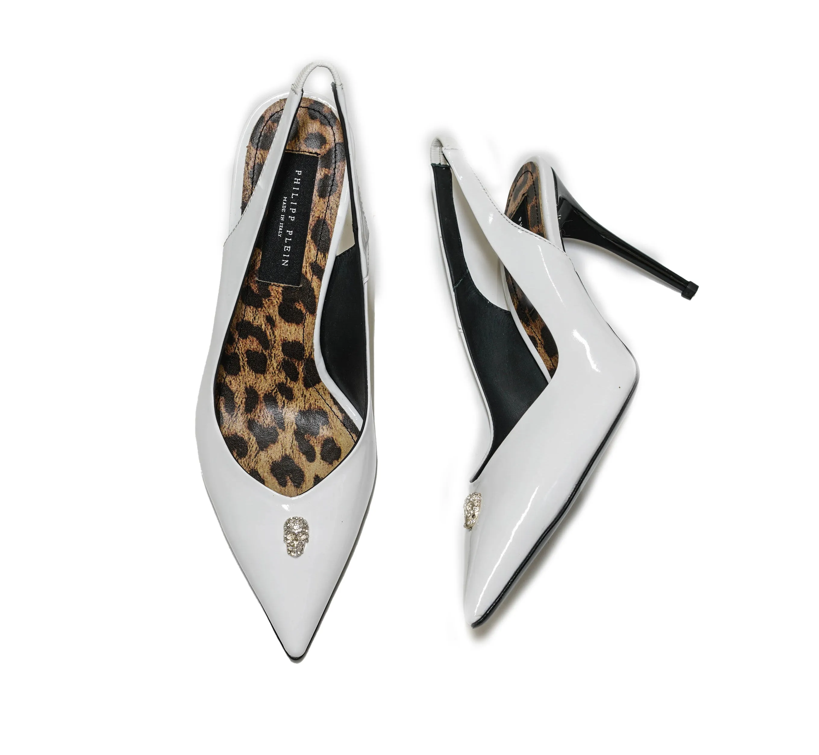 Philipp Plein Women's White Patent Skull Slingback 901 90