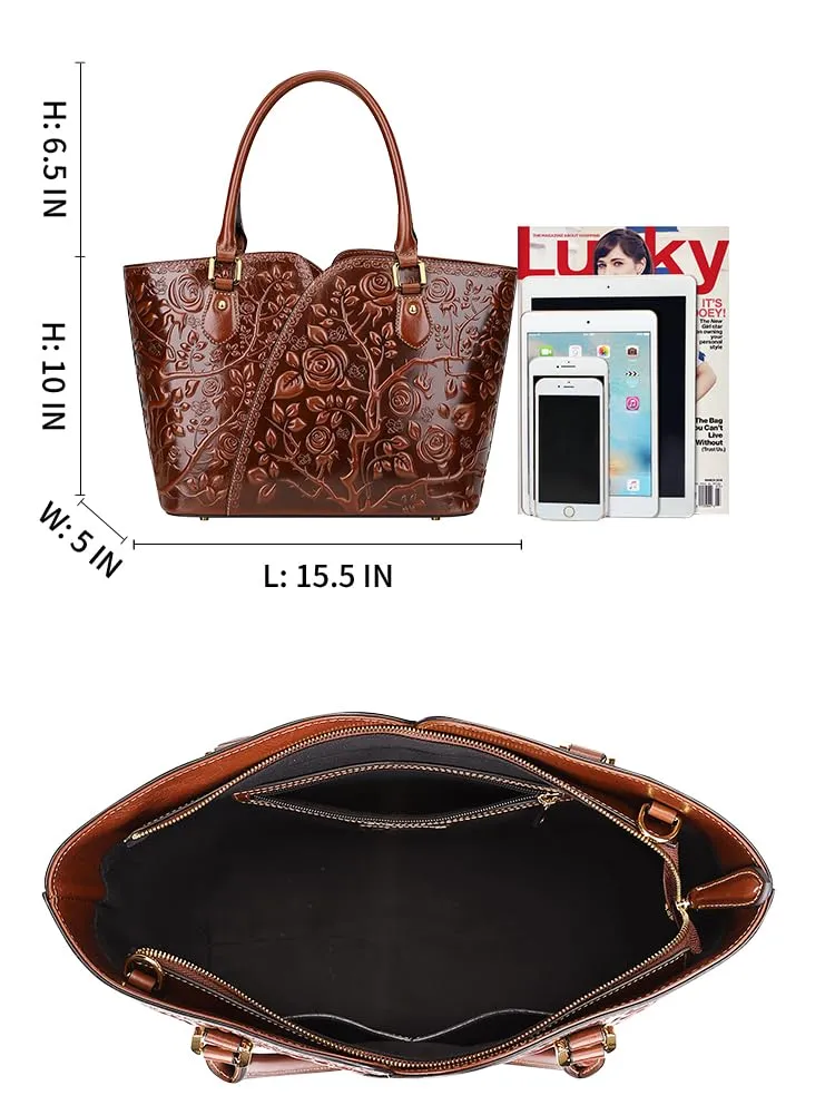 PIJUSHI Designer Handbags For Women Floral Purses Top Handle Handbags Satchel Bags(22328 Brown)