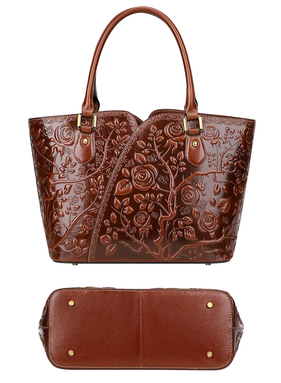 PIJUSHI Designer Handbags For Women Floral Purses Top Handle Handbags Satchel Bags(22328 Brown)