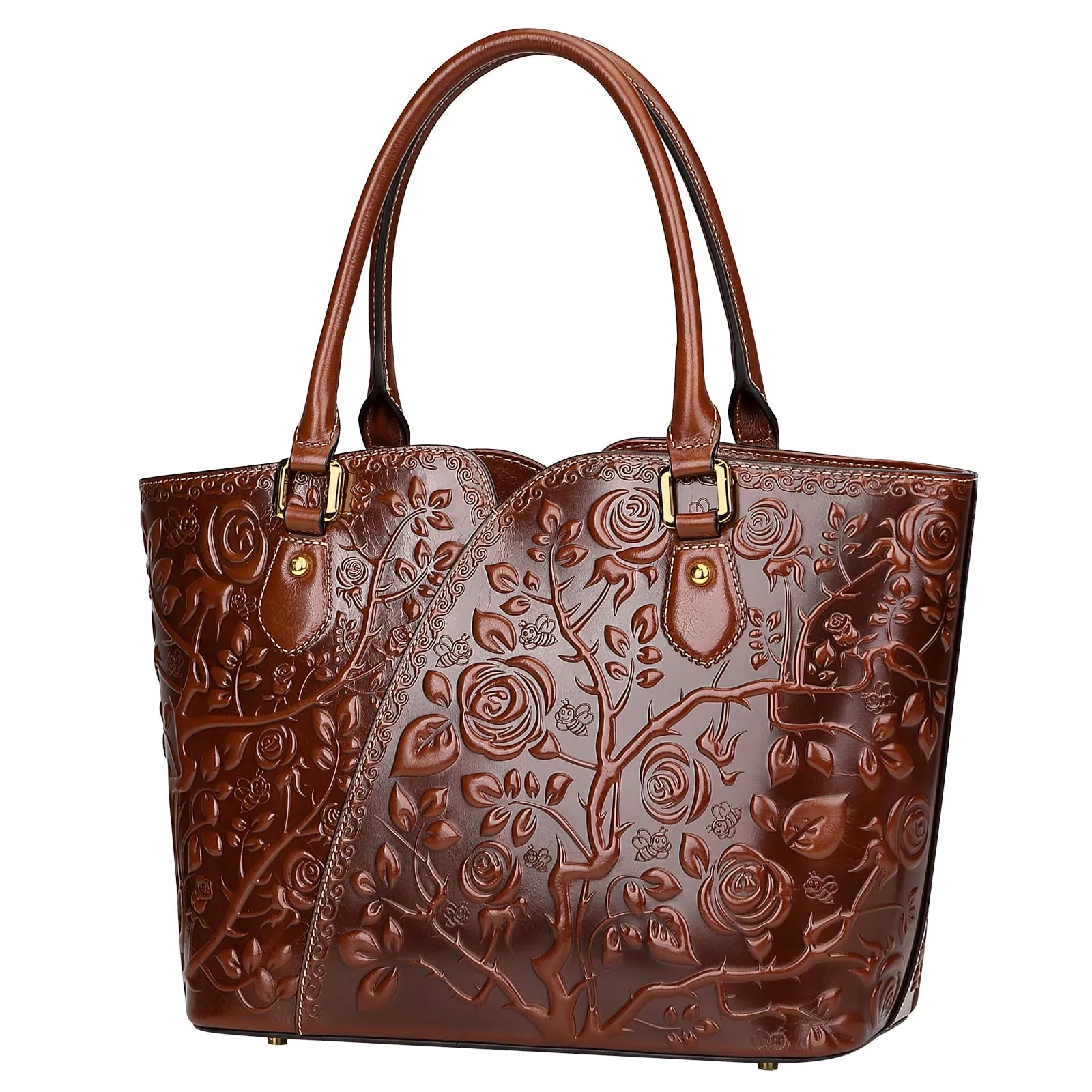 PIJUSHI Designer Handbags For Women Floral Purses Top Handle Handbags Satchel Bags(22328 Brown)