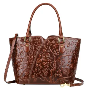 PIJUSHI Designer Handbags For Women Floral Purses Top Handle Handbags Satchel Bags(22328 Brown)