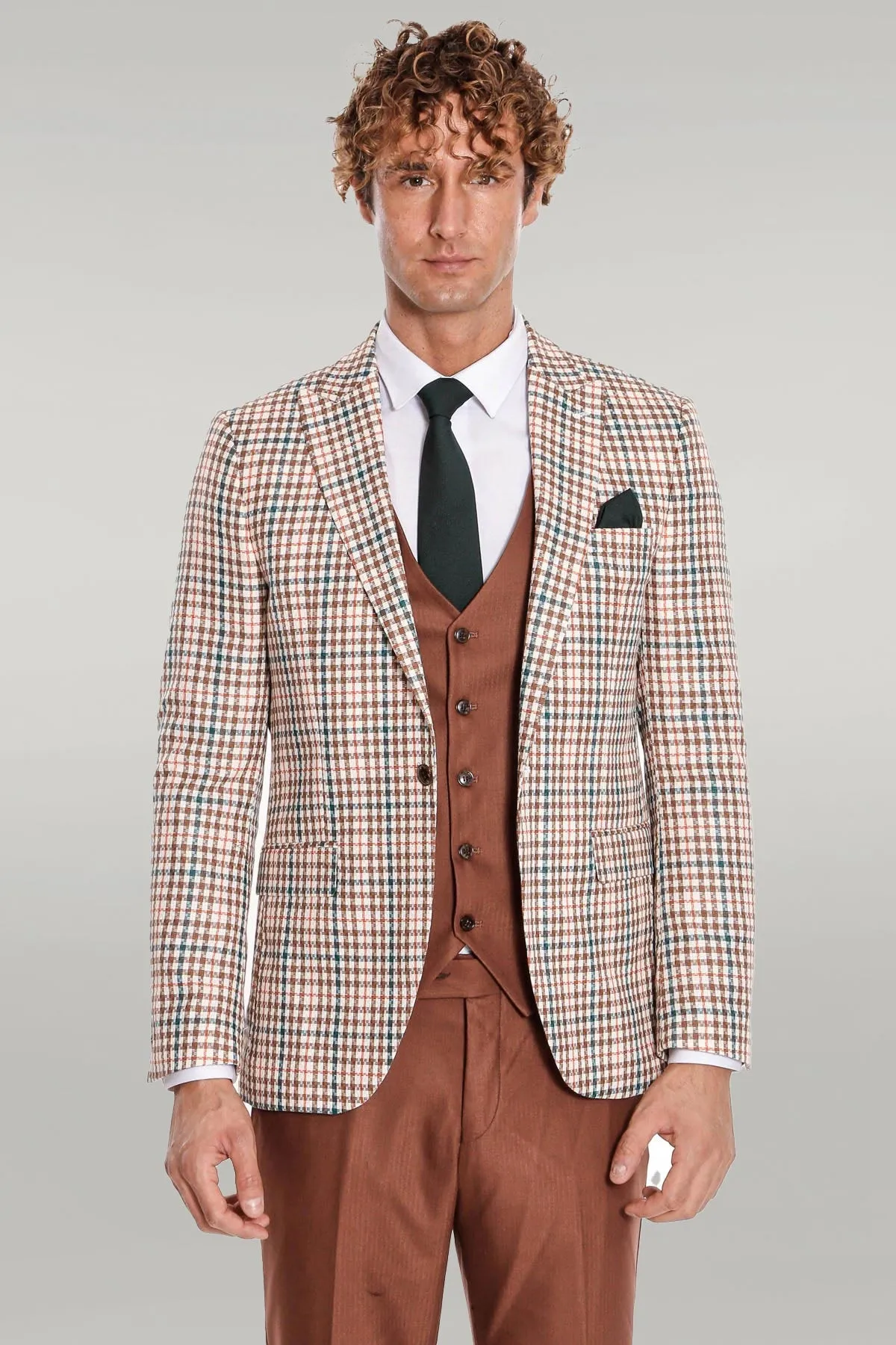 Plaid Brown Men Suit - Wessi