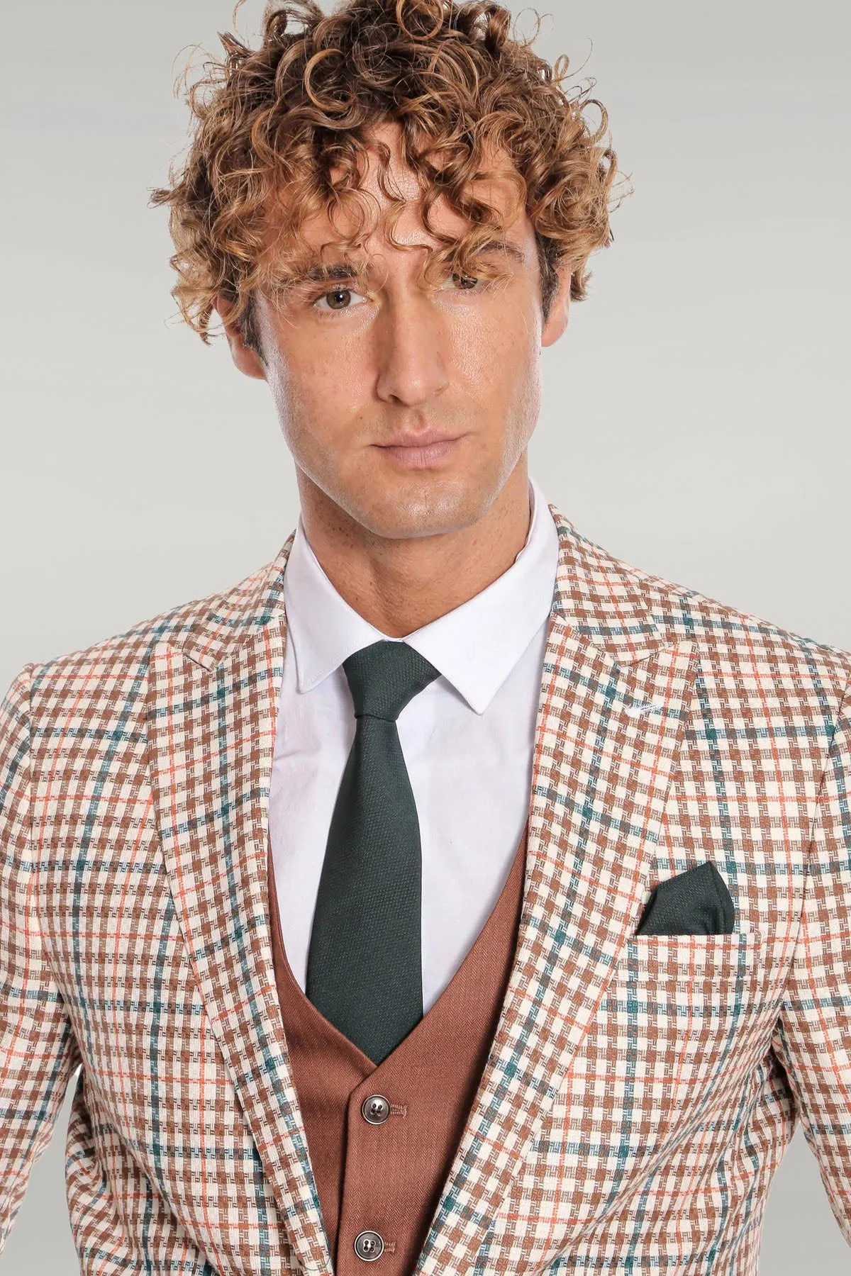 Plaid Brown Men Suit - Wessi