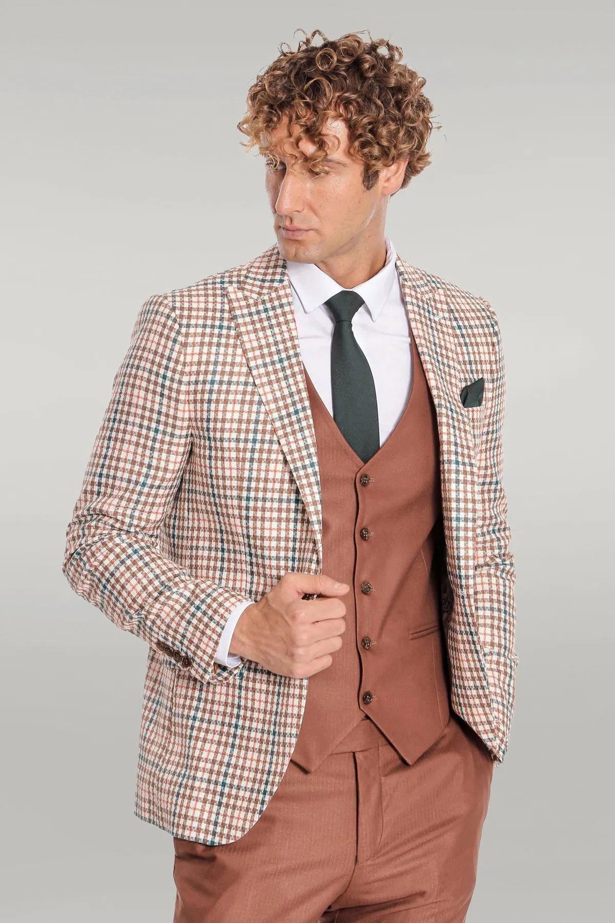 Plaid Brown Men Suit - Wessi