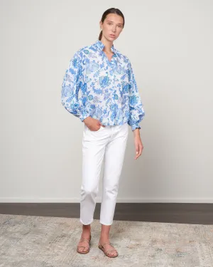 poet mossy blouse - white/blue mossy blue print