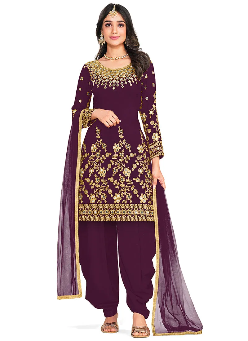 Purple Mirror Work Embroidery Salwar Kameez