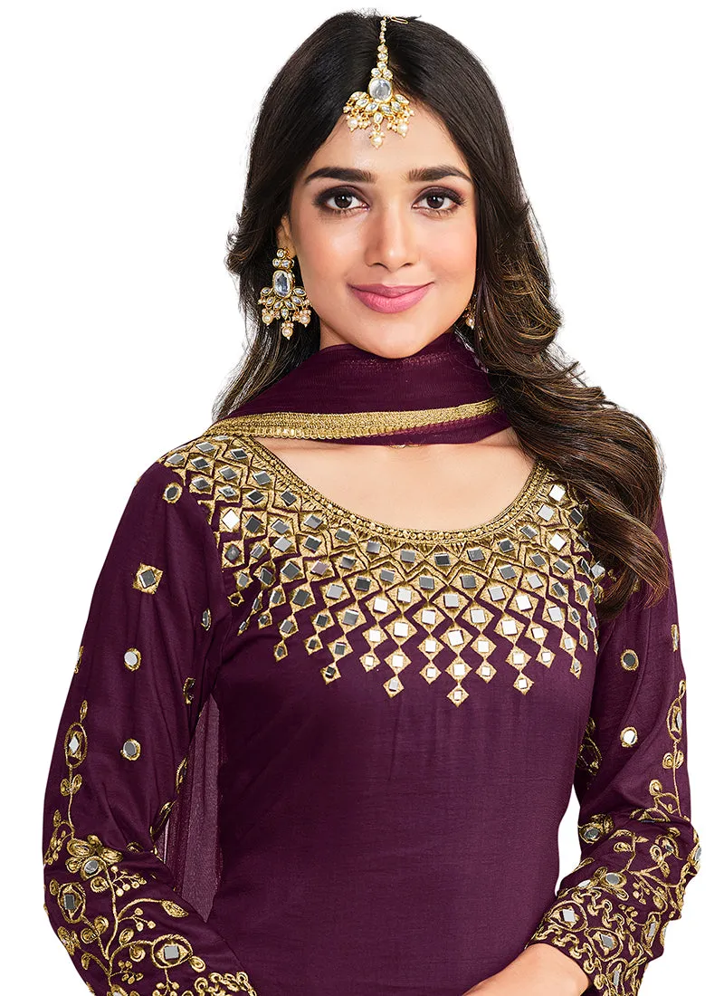 Purple Mirror Work Embroidery Salwar Kameez