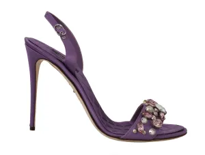 Purple Satin Stiletto Crystal Sandals