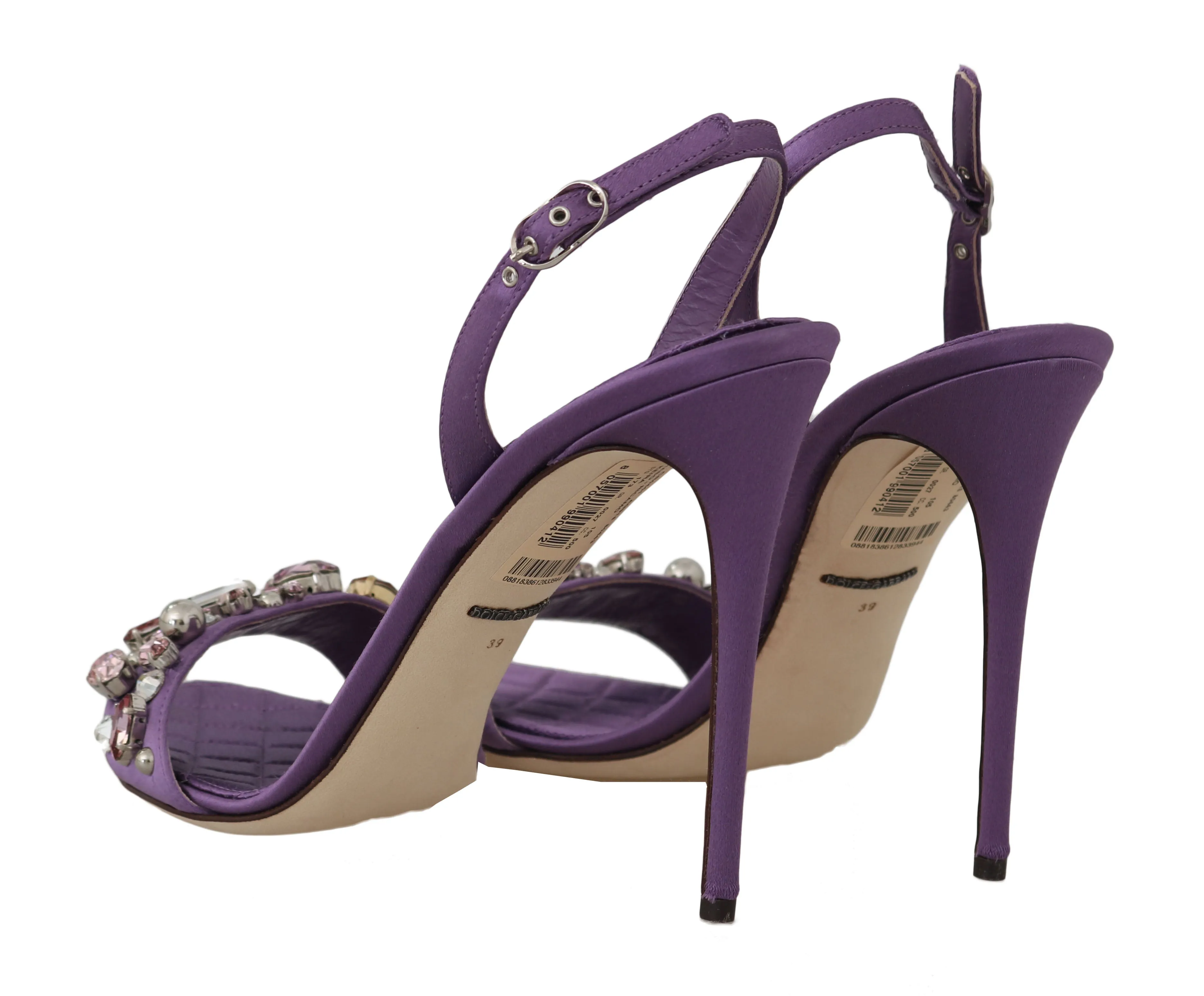 Purple Satin Stiletto Crystal Sandals