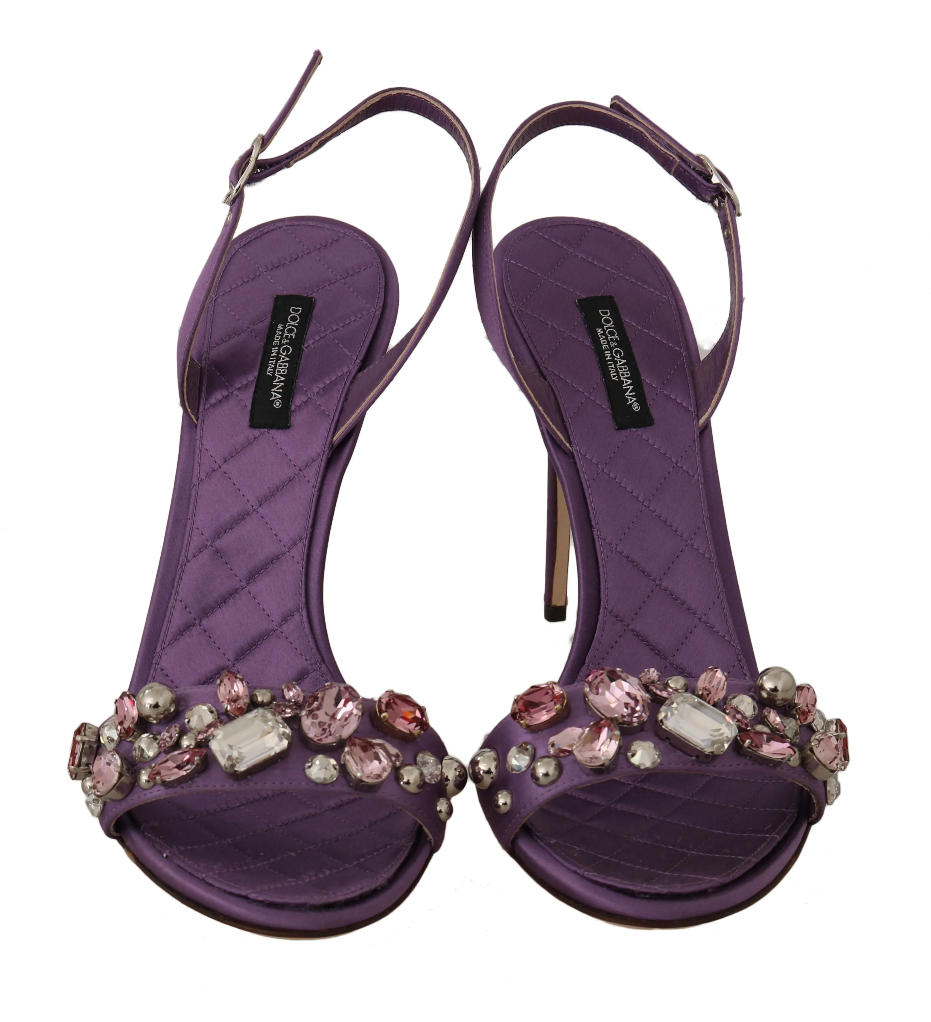 Purple Satin Stiletto Crystal Sandals