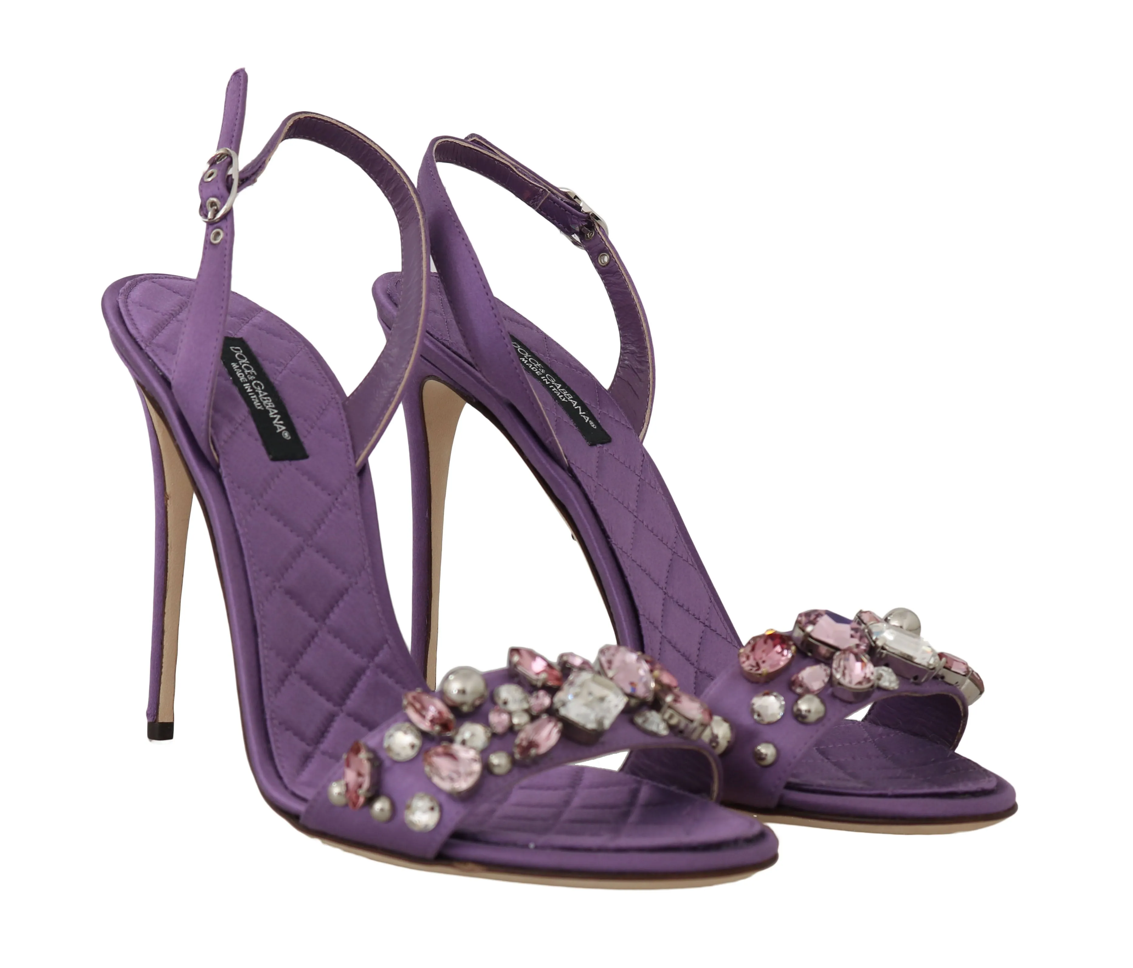 Purple Satin Stiletto Crystal Sandals