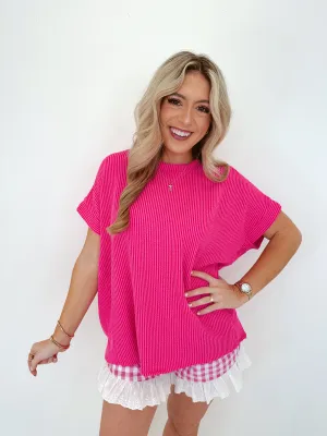 Raven Ribbed Oversized Top - Hot Pink