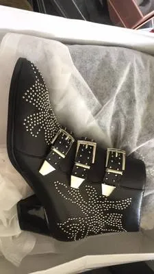 Real Leather Ankle Boots Women Rivets Flower Martin Boots Women Luxury Velvet Boots Zapatos Mujer Big Size 46