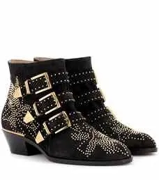 Real Leather Ankle Boots Women Rivets Flower Martin Boots Women Luxury Velvet Boots Zapatos Mujer Big Size 46