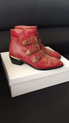 Real Leather Ankle Boots Women Rivets Flower Martin Boots Women Luxury Velvet Boots Zapatos Mujer Big Size 46