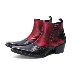 Real Leather Men Cowboy Ankle Boots Rivets Motorcycle Short Boots Big Size Increase Height Party Dress Boots Male