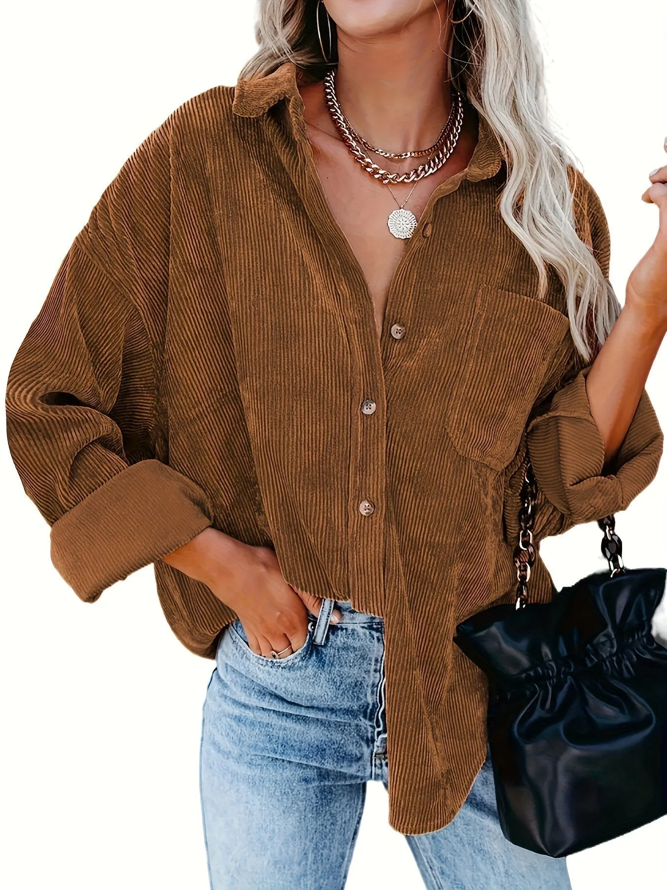 Relaxed Fit Button-Down Shirt-Jacket