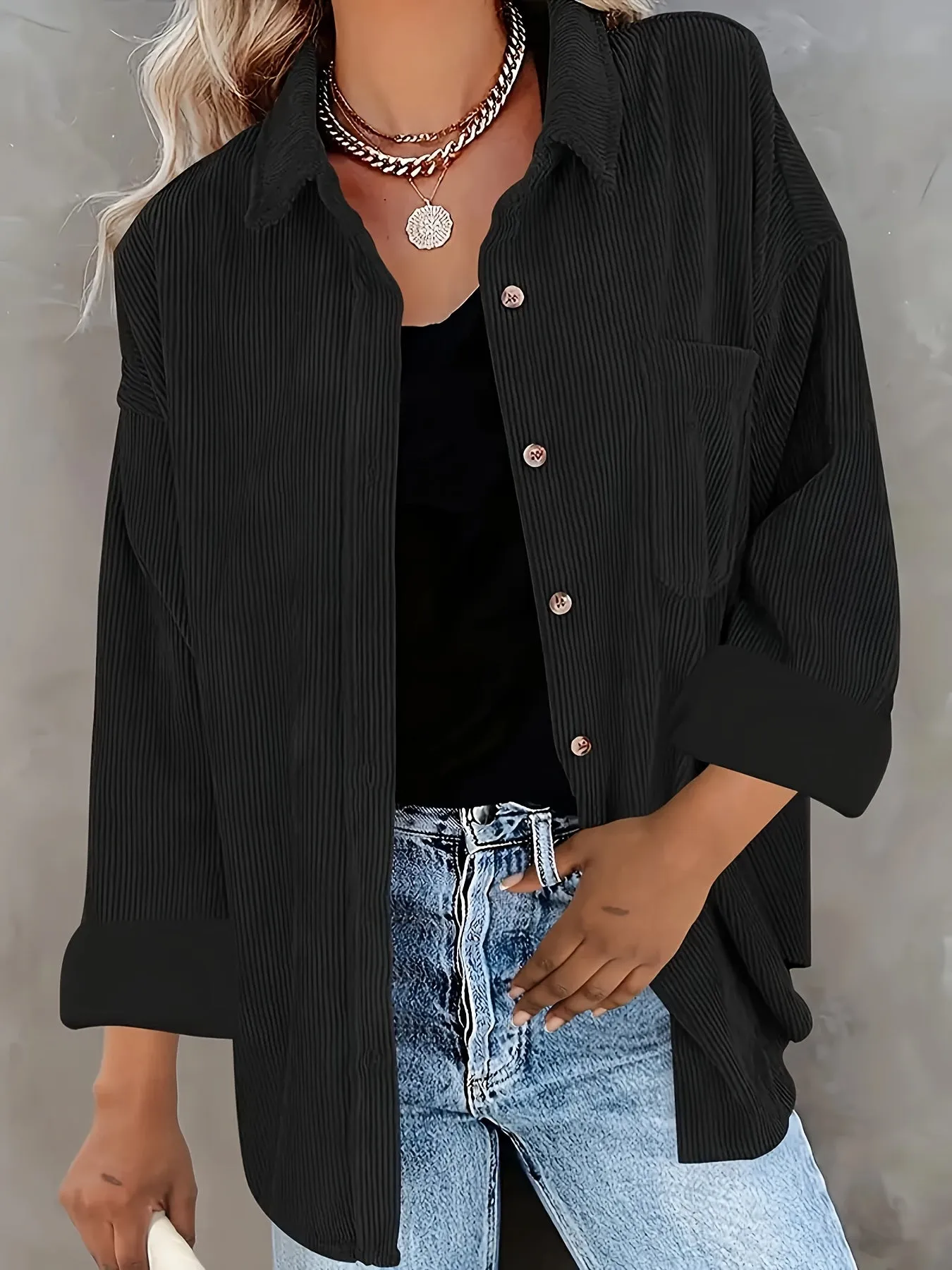 Relaxed Fit Button-Down Shirt-Jacket