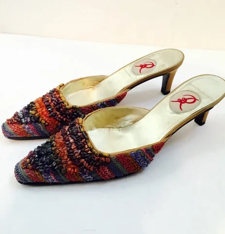 RENAUD PELLEGRINO Pointed Toe Mule Heels with Crafted Beaded Detail Size 6