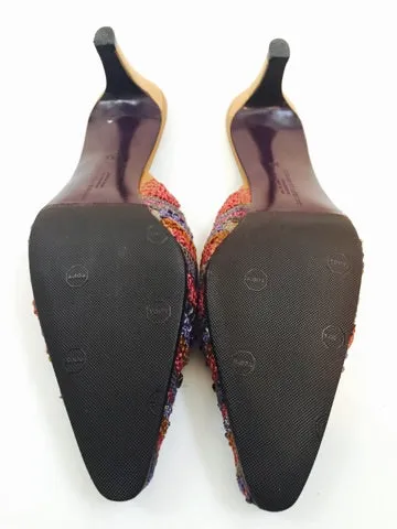 RENAUD PELLEGRINO Pointed Toe Mule Heels with Crafted Beaded Detail Size 6
